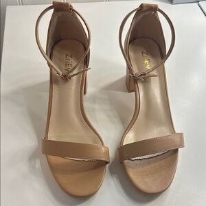 Neutral Tan Block Heel Sandals with Ankle Strap